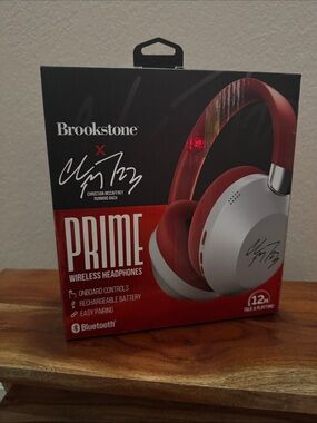Brookstone X Christian Mccaffrey Prime Wireless Headphones  - Red & White